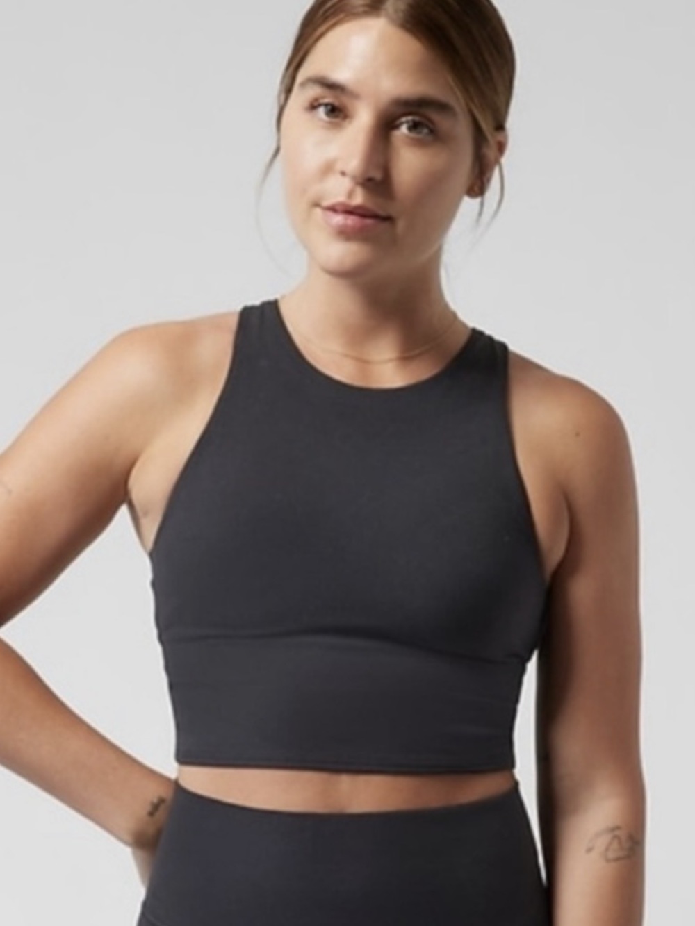 Athleta Conscientious Crop Black High Neck Racerback Sports Bra Workout Tank